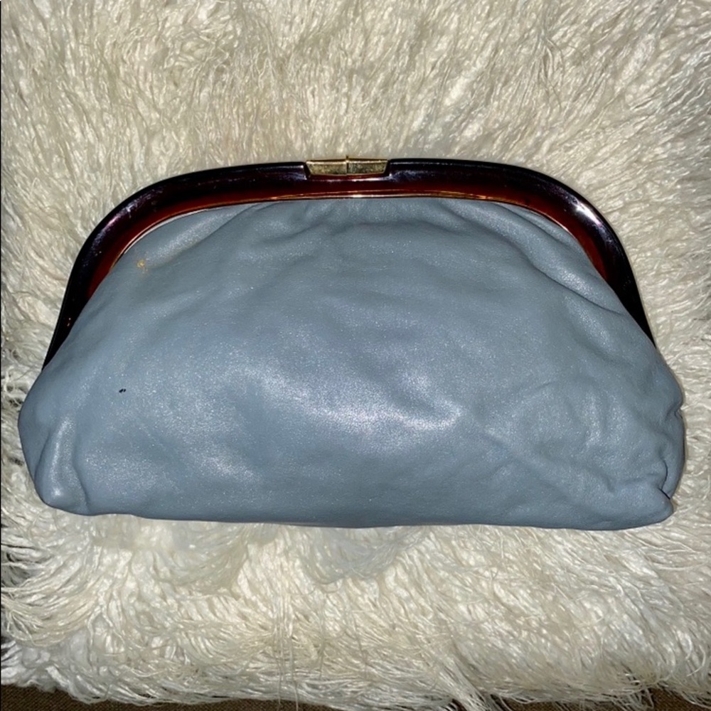 Vintage Bamberger’s Italy leather & lucite clutch